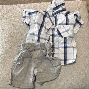 Plaid Button-Up Shirt and Gray Shorts Set